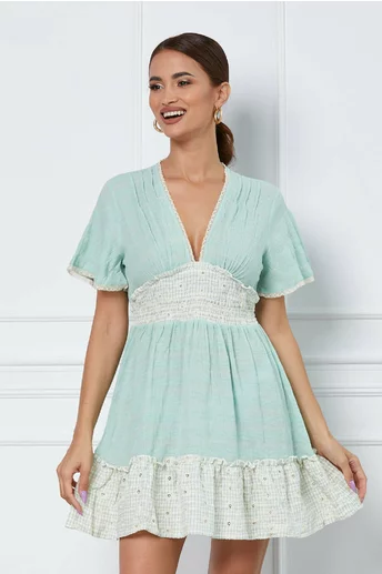 Rochie Mara verde mint cu danteluta