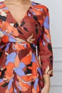 Rochie Marcy maro cu imprimeuri orange si lila