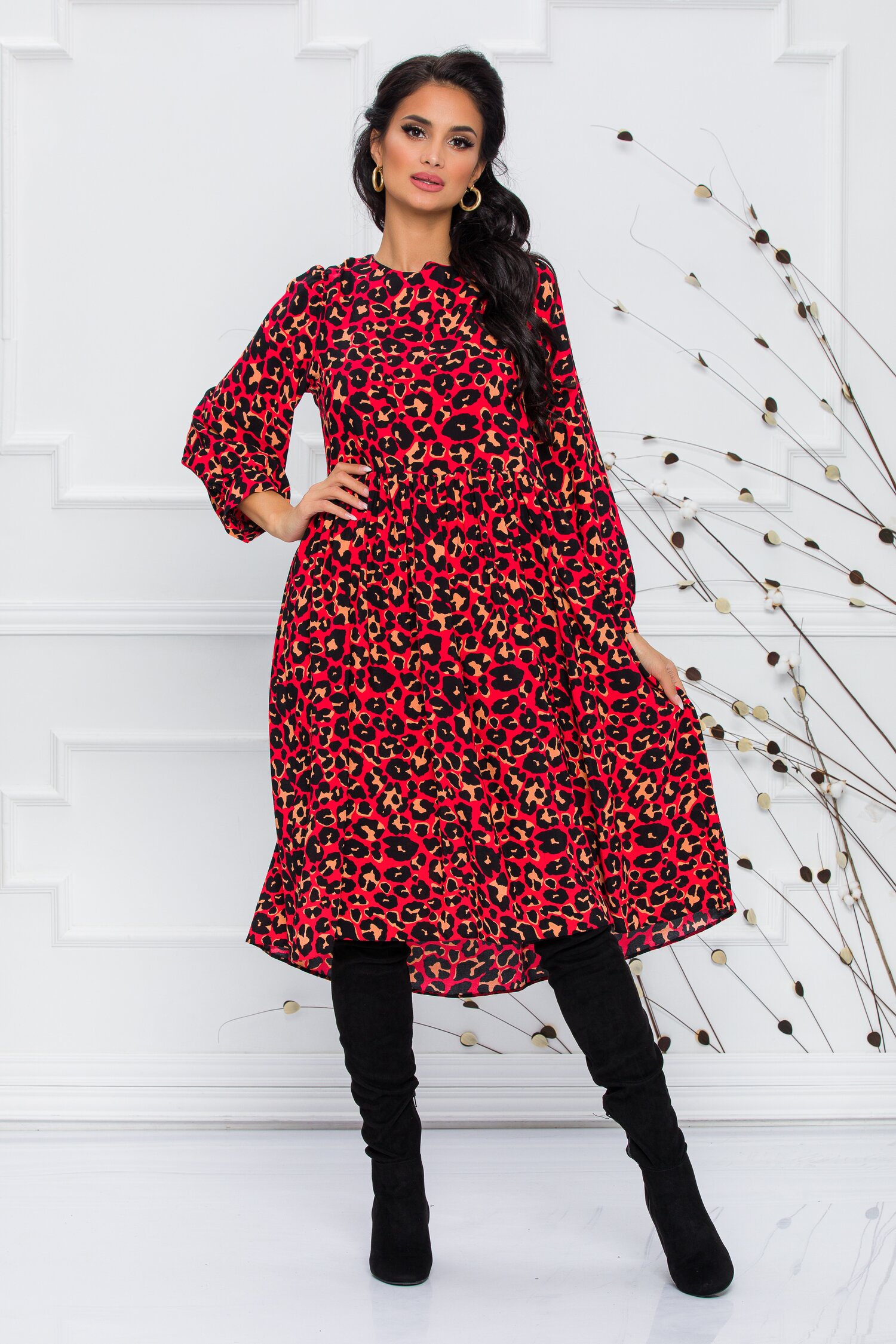 Rochie Margo rosie cu animal print
