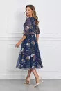 Rochie Maria bleumarin cu flori roz si curea in talie