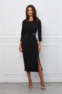 Rochie Maria neagra cu pliuri si perle in talie