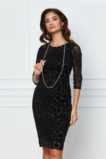 Rochie Maria neagra din catifea cu insertii stralucitoare