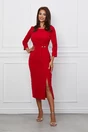 Rochie Maria rosie cu pliuri si perle in talie