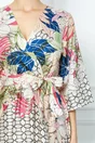 Rochie Marisa beige cu imprimeu floral fucsia-bleumarin