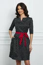 Rochie Marisa neagra cu buline si cordon in talie