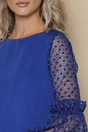 Rochie MBG albastra cu maneci din tull cu buline catifelate