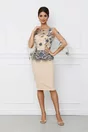 Rochie MBG bej cu maneci clopot si peplum in talie