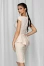 Rochie MBG bej cu peplum si broderie florala cu fulgi la bust