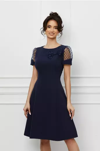 Rochie MBG bleumarin cu funda si maneci din tull