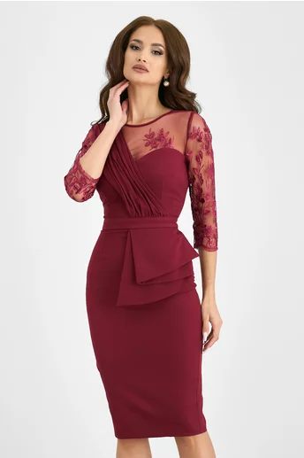 Rochie MBG bordo cu peplum in talie