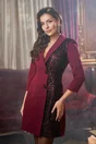 Rochie MBG bordo tip sacou cu glitter pe o parte