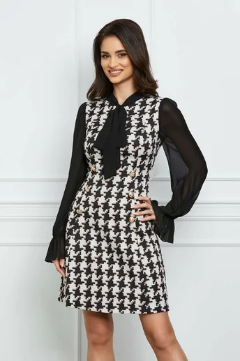 Rochie MBG ivory cu imprimeu negru si nasturi