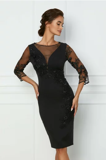 Rochie MBG neagra cu broderie florala