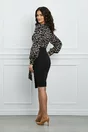 Rochie MBG neagra cu imprimeu bej la bust si funda in talie