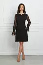 Rochie MBG neagra cu maneci din dantela si funda la decolteu
