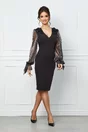 Rochie MBG neagra cu maneci din tull cu fir lurex