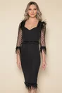 Rochie MBG neagra cu maneci din tull si pene aplicate