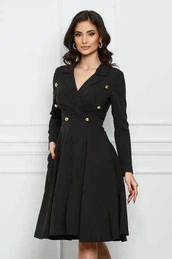 Rochie MBG neagra cu nasturi decorativi pe bust