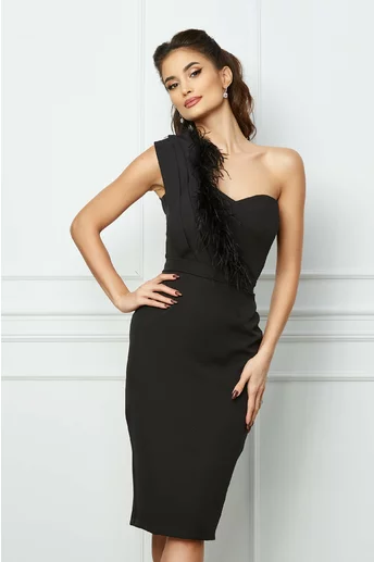 Rochie MBG neagra cu pene la bust