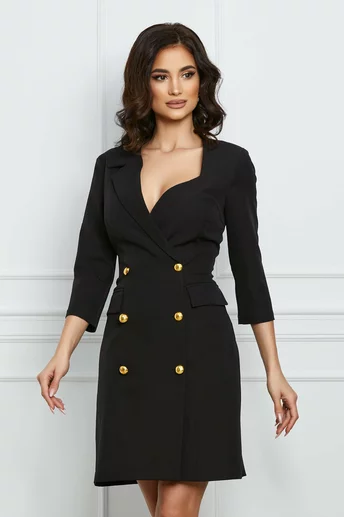 Rochie MBG neagra tip sacou cu doua randuri de nasturi