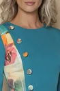 Rochie MBG turcoaz cu imprimeu in lateral si nasturi la bust