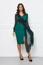 Rochie MBG verde cu bust si maneci din lurex