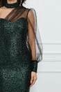 Rochie MBG verde cu glitter si o maneca din tull