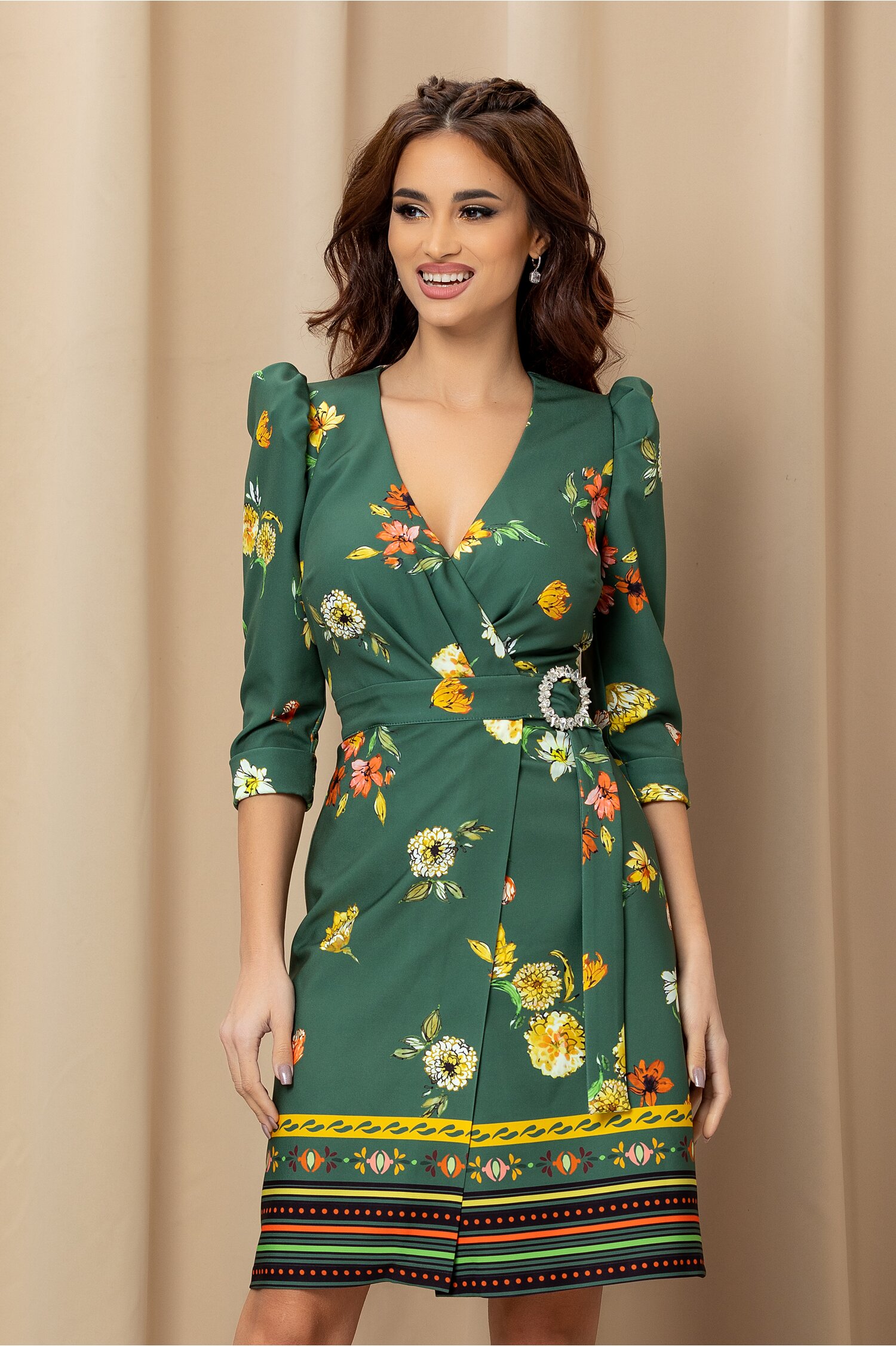 Rochie MBG verde cu imprimeuri florale