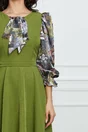 Rochie MBG verde olive cu funda si maneci din voal satinat