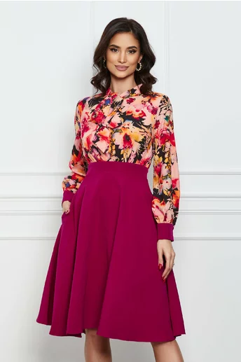 Rochie MBG zmeura cu imprimeuri orange la bust