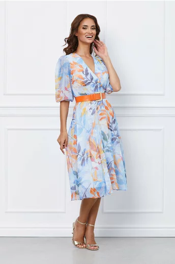 Rochie Mia bleu cu imprimeuri orange