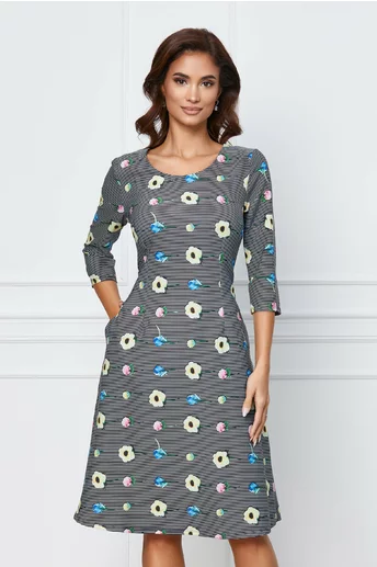 Rochie Mira cu dungi si flori