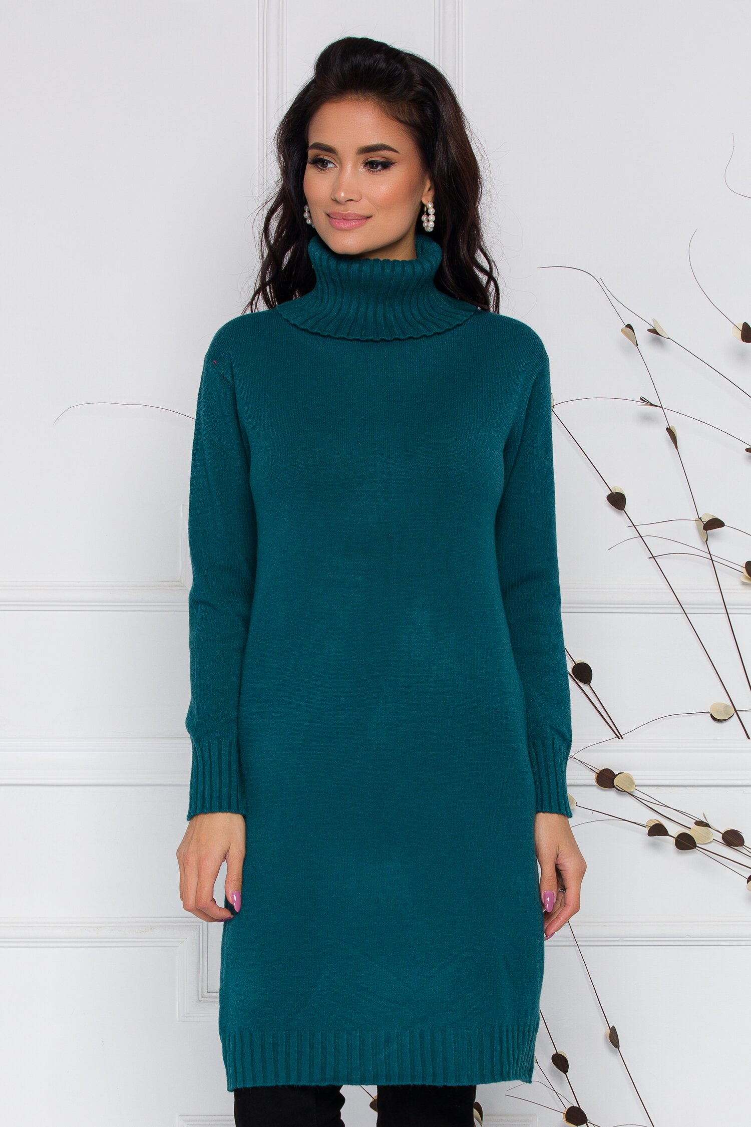 Rochie Mira verde petrol lejera din tricot