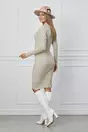 Rochie Mirabela bej din tricot reiat cu guler ascutit
