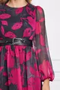 Rochie Miranda gri cu imprimeuri fucsia si curea in talie