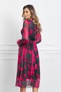 Rochie Miranda gri cu imprimeuri fucsia si curea in talie