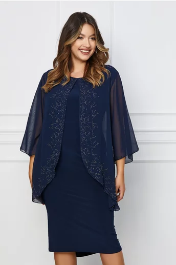 Rochie Miriam bleumarin cu aplicatii stralucitoare