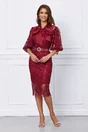 Rochie Miriam bordo din dantela cu guler tip esarfa
