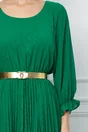 Rochie Miriam verde cu fusta plisata si curea in talie