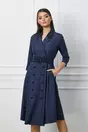 Rochie Miruna tip sacou albastra cu carouri negre si curea in talie