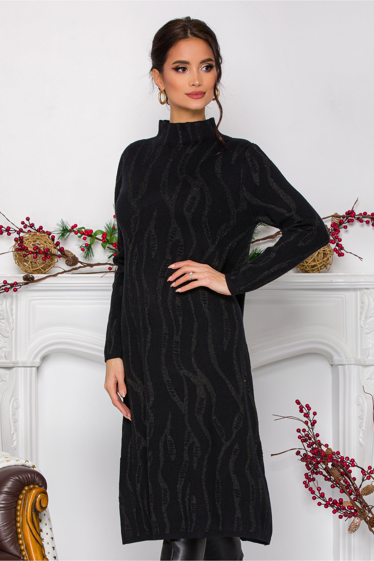 Rochie Morghy neagra cu insertii din fir lurex