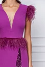 Rochie eleganta din stofa mov lunga cu pene si paiete