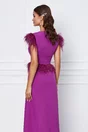 Rochie eleganta din stofa mov lunga cu pene si paiete