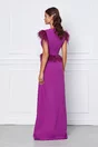 Rochie eleganta din stofa mov lunga cu pene si paiete