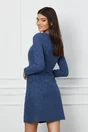 Rochie Moze albastra cu ciucuri pe bust si buzunare