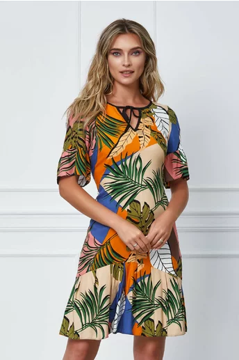 Rochie Moze bej cu imprimeu orange si frunze