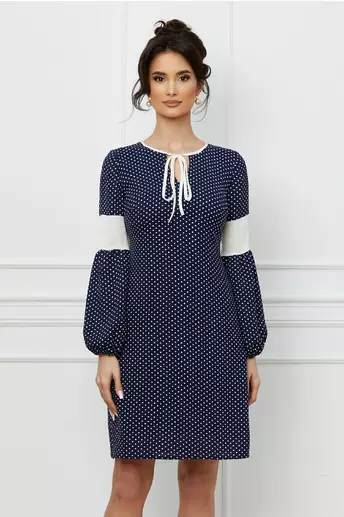 Rochie Moze bleumarin cu buline albe si buzunare