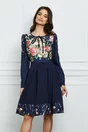 Rochie Moze bleumarin cu imprimeu floral rosu la bust