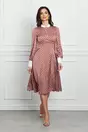 Rochie Moze din satin bej cu buline albe si nasturi la bust
