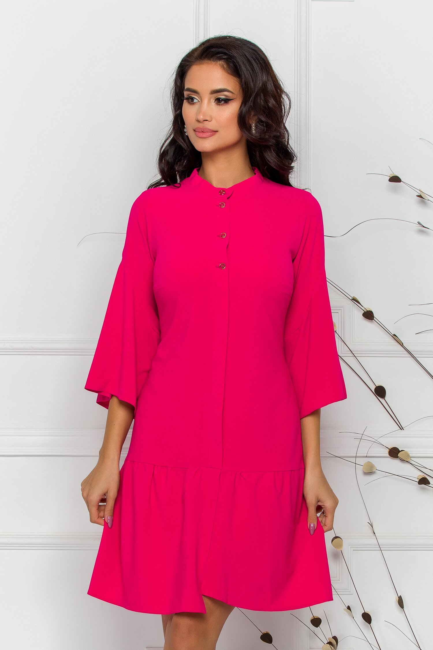 Rochie Moze fucsia cu volan la baza